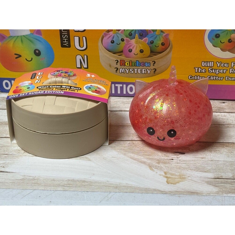 Rainbow Mystery Bun Dumpling Squish Glitter Unicorn Edition Box Fidget Toy New